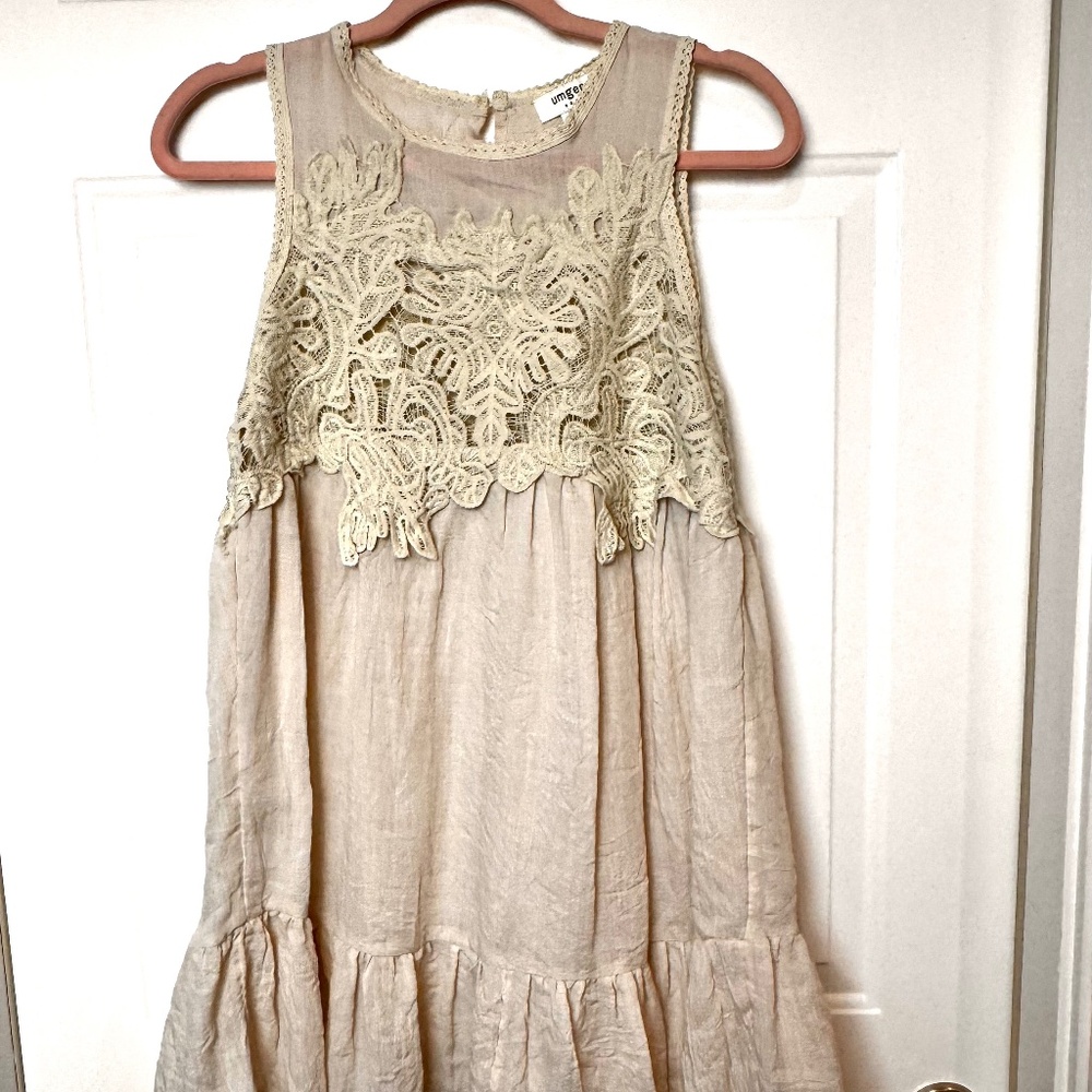 Umgee Cream Boho Lace Mini Dress, Size Small, EUC